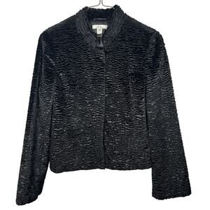 Intuitions Black Faux Fur Textured Cotton Blend Jacket Women's Medium